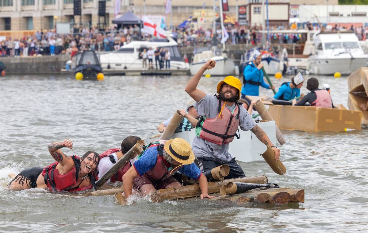 A cardboard boat race