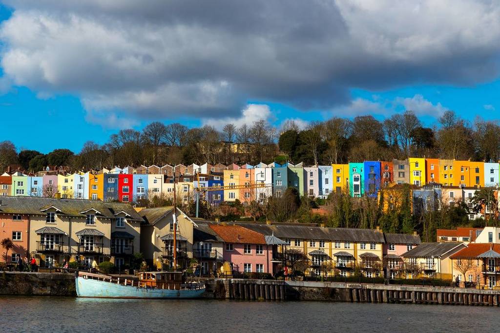 Bristol Harbour coloured houses sunny skies