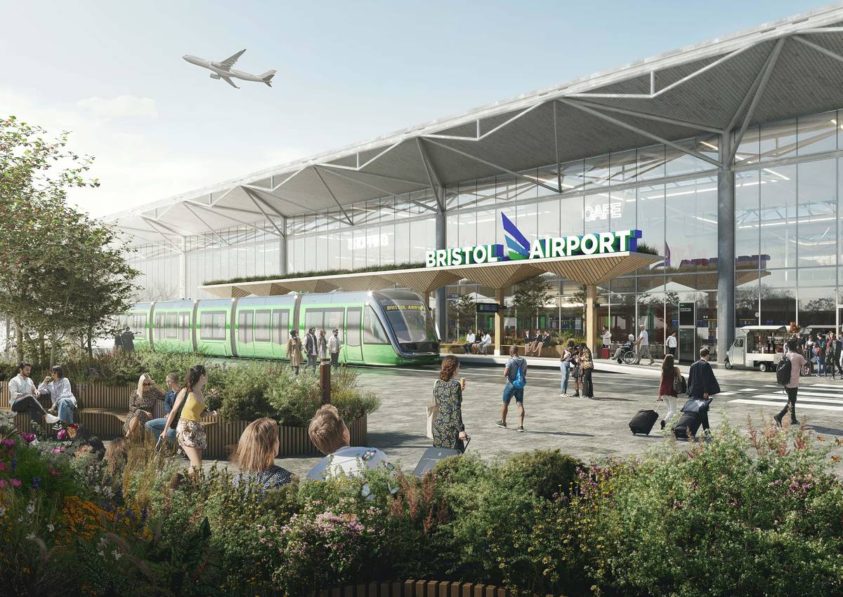 cgi of tram arriving at bristol airport