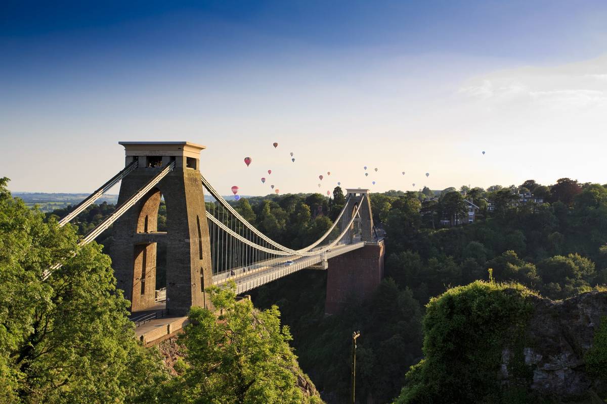 Clifton suspension bridge and Balloon Fiesta, Bristol, UK