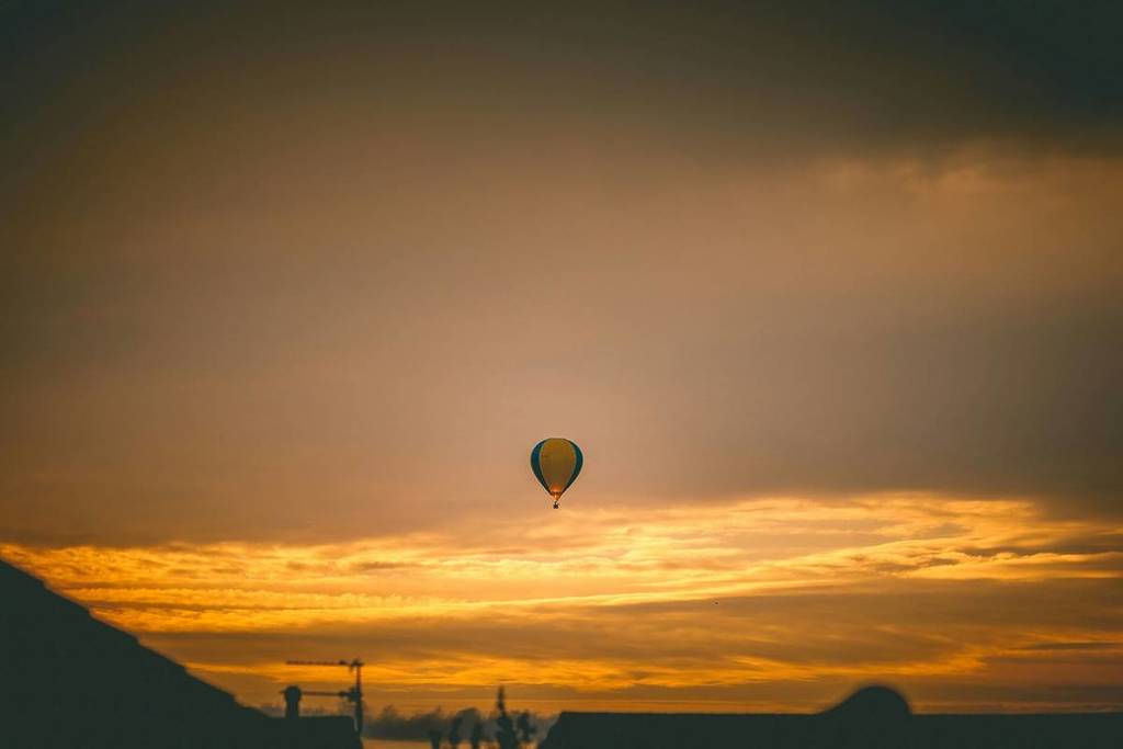A hot air balloon at sunset in Bristol