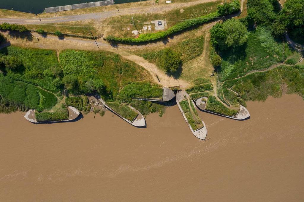 purton ship graveyard on sunny summer day, drone fly over
