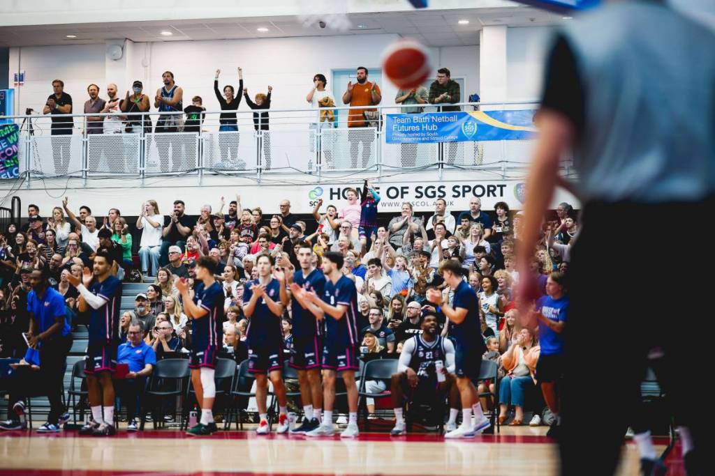 a crowd cheering on basketball team Bristol Flyers