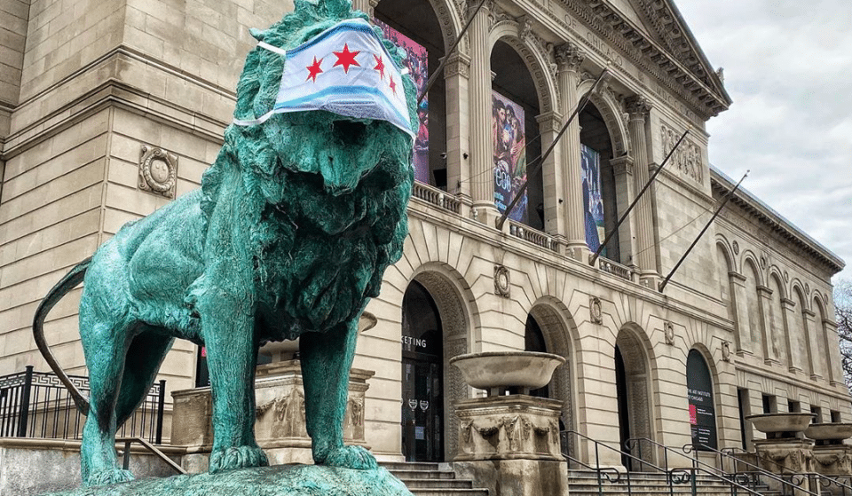 The Iconic Lion At The Art Institute Is Donning A Mask In Solidarity With Chicago