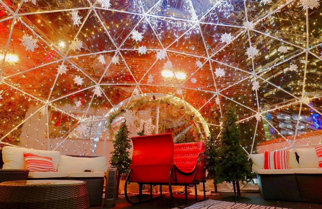 This Rooftop Winter Wonderland Serves Cocktails In Christmas Ornaments