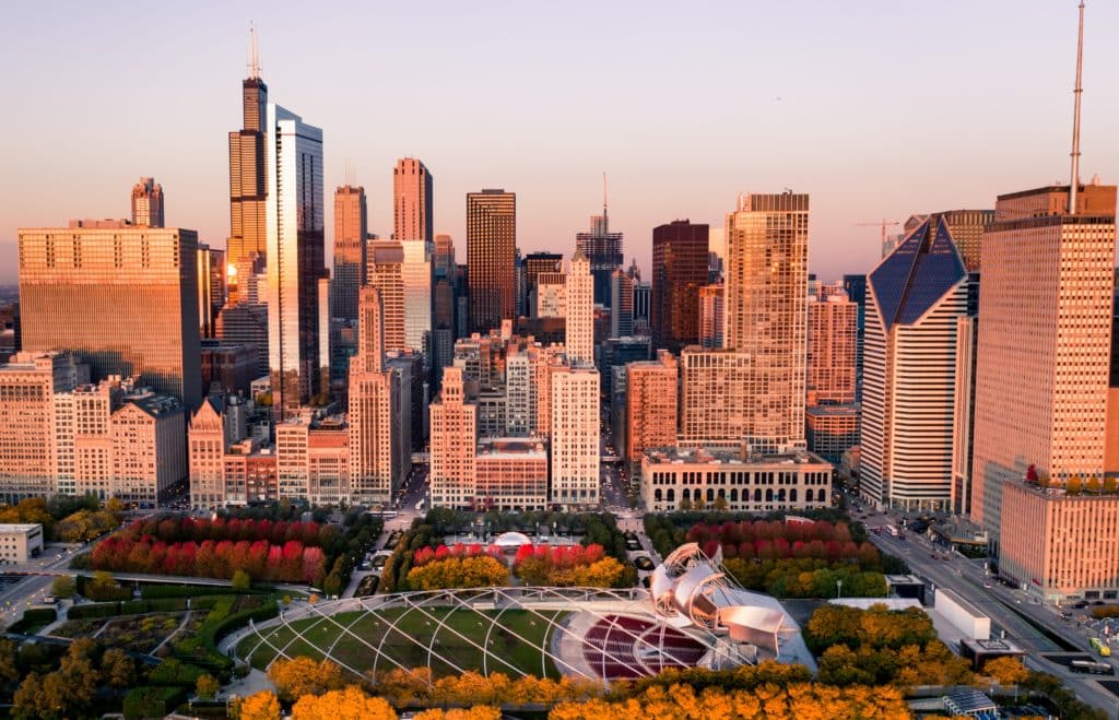 Image showing Chicago's Millennium Park with autumnal colors during a fall morning in October
