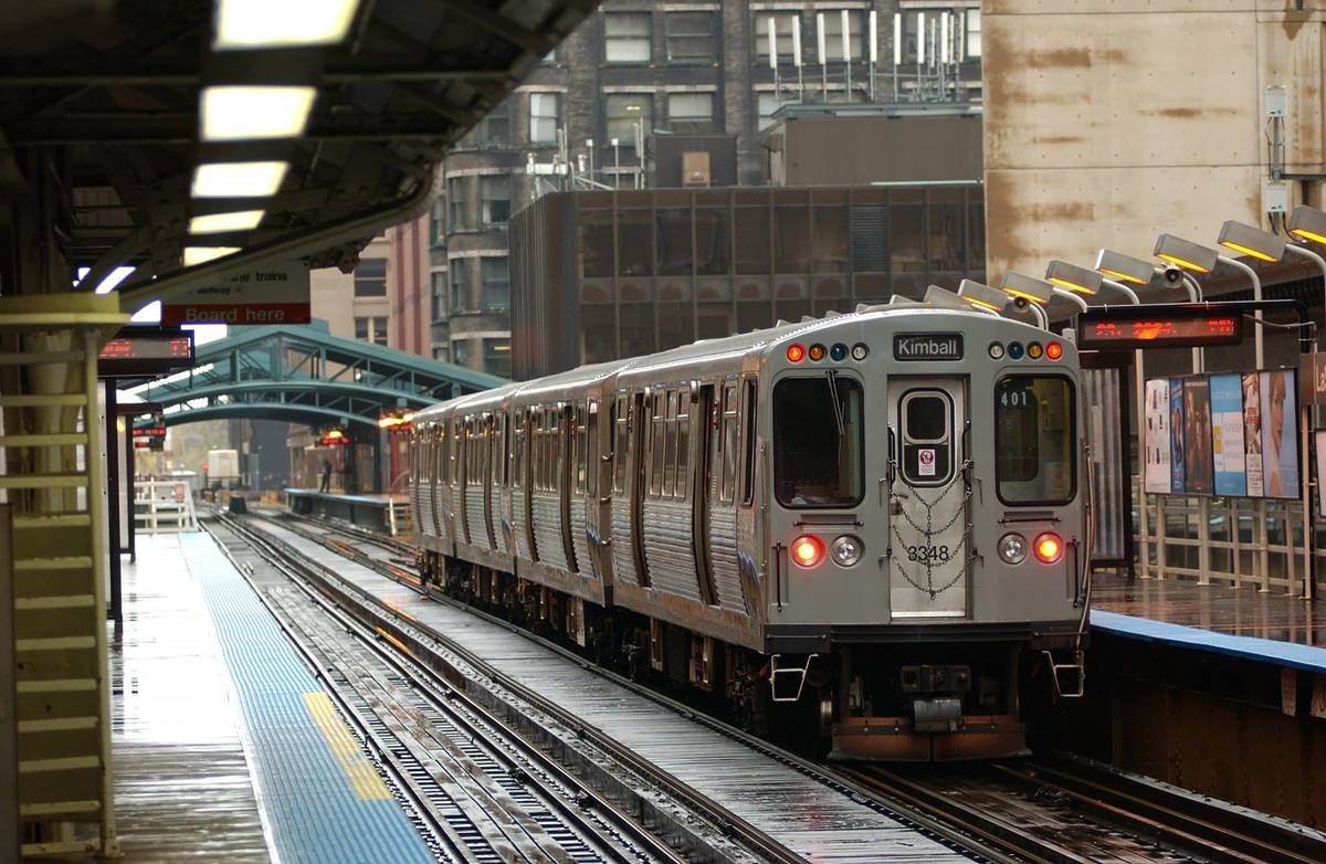 Train Moving On The Tracks at a cta station in chicago