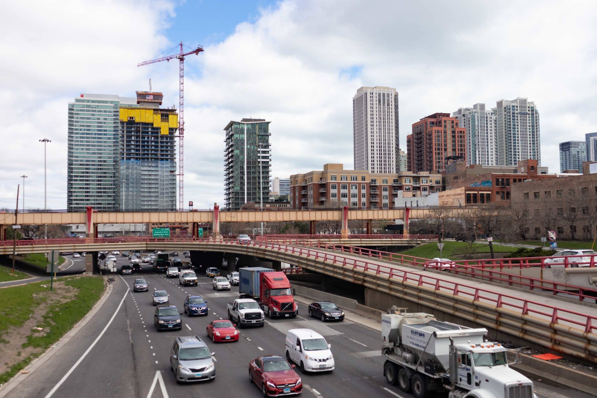 Kennedy Expressway with Traffic and a Skyline View in Chicago