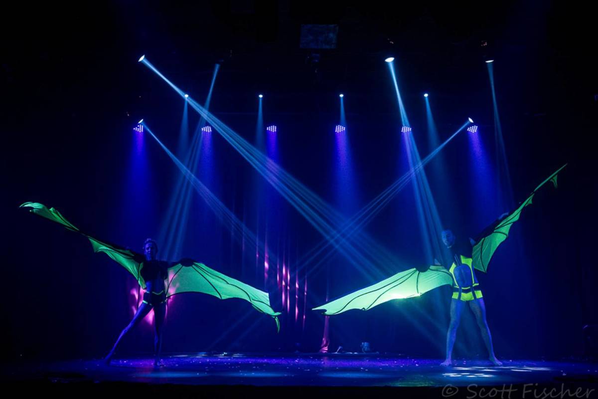 AirOtic Soirée performers with neon wings