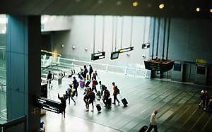 Image of people in an airport in the United States