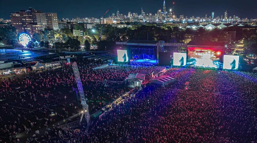 Fans watching a concert for the rock festival Riot Fest in Chicago