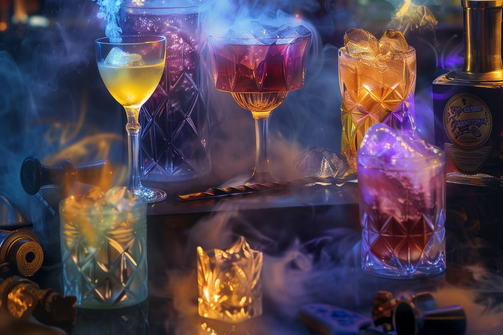 A selection of colorful cocktails at Enchanted Sips