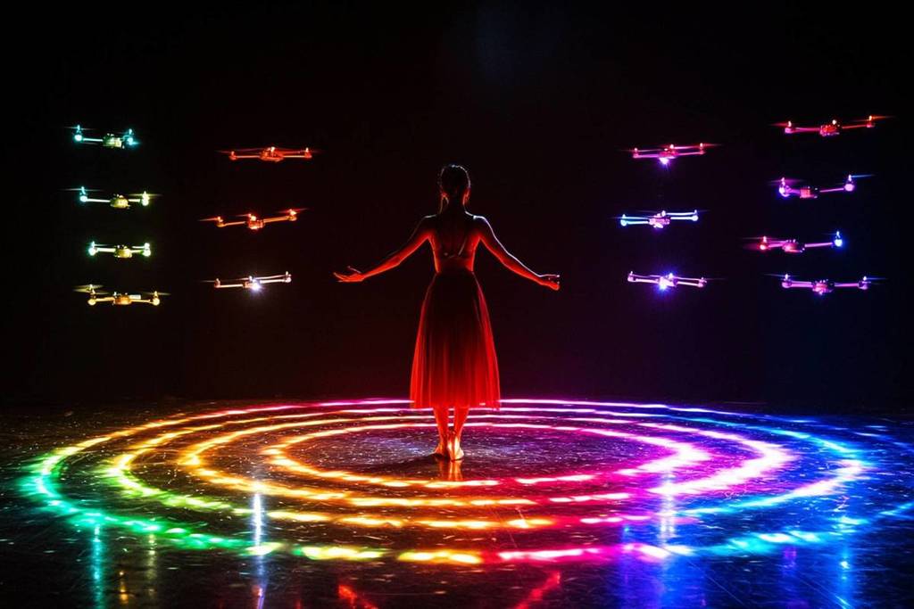 Una bailarina en un anillo de luces en The Drone Saga.