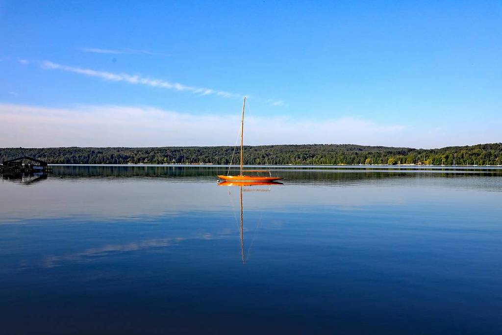 Beautiful and peaceful Walloon Lake in Northern Michigan at dawn.
