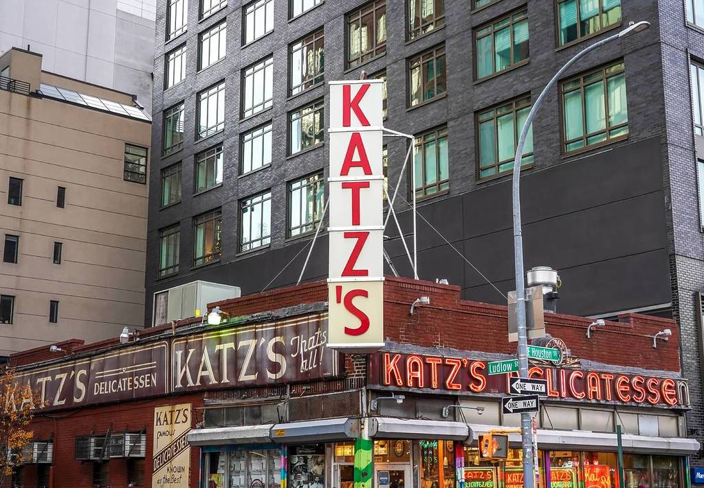 Historical Katz's Delicatessen (est. 1888), a famous restaurant, known for its Pastrami sandwiches in Lower East Side in Manhattan