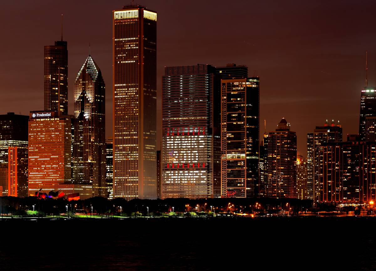 BCBS building in 2010 following the Chicago Blackhawks championship win