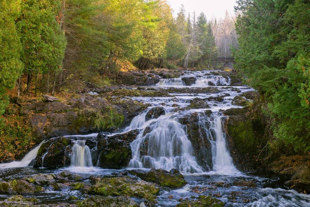 Cascading waterfalls located in Copper Falls state park Wisconsin.
