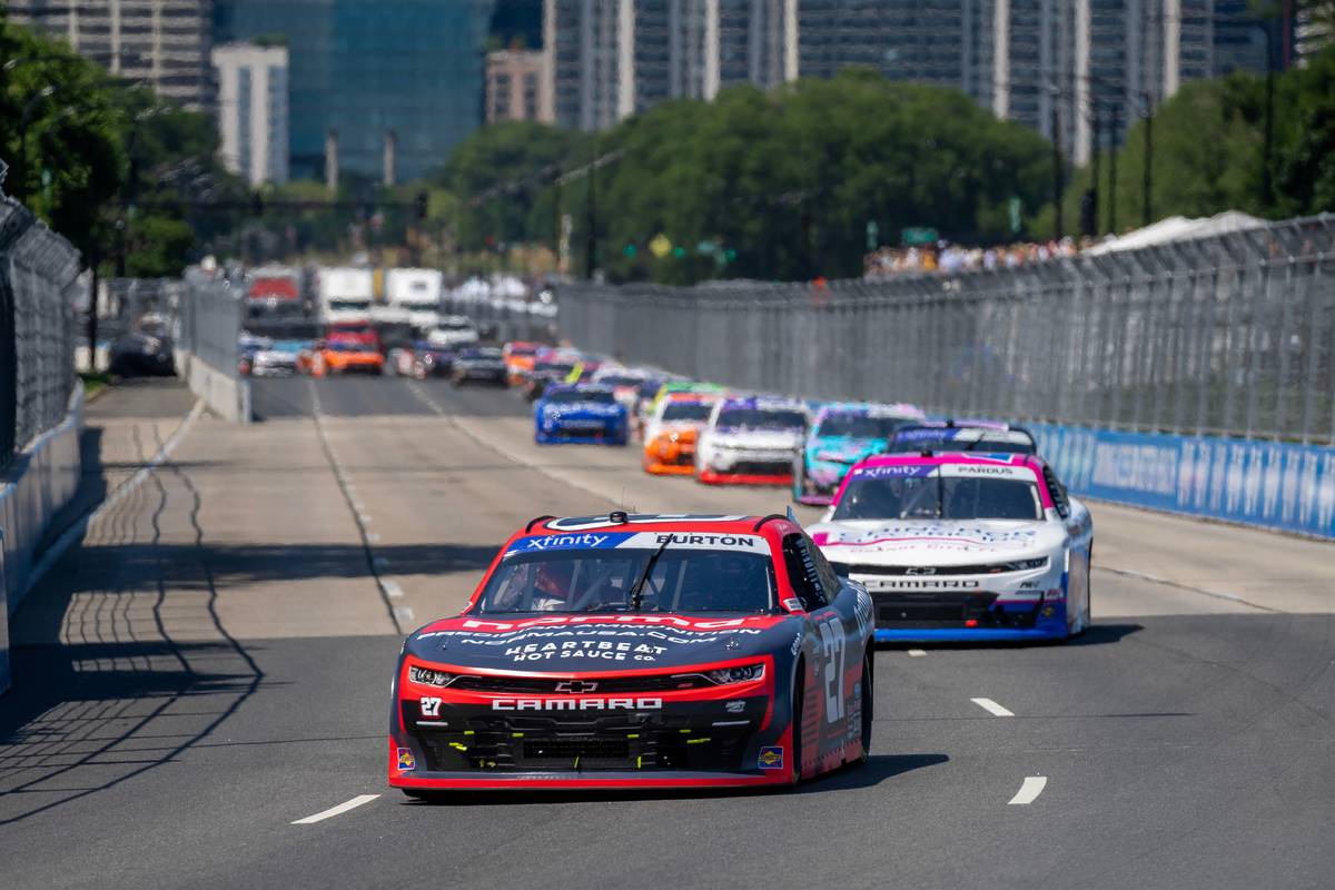 Jul 06, 2024-Chicago, IL;  NASCAR Xfinity Series  driver, Jeb Burton races for position for the The Loop 110 in Chicago, IL, USA.
