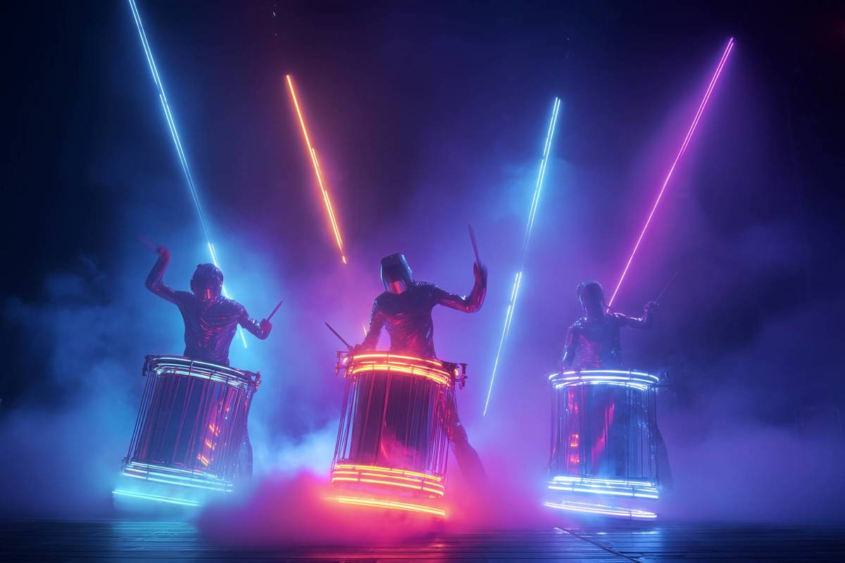 The stage lit up for the live drums show