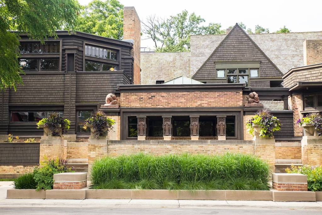Vista exterior de la casa y el estudio del influyente arquitecto Frank Lloyd Wright.