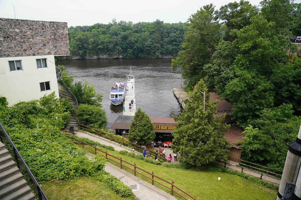 Wisconsin Dells, Wisconsin USA August 11th, 2019: Tourists take the Upper Dells boat tour that travels along the Wisconsin river.