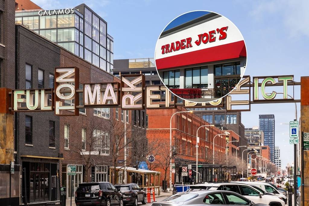 La tienda Trader Joe's se superpone con la imagen del cartel de Fulton Market