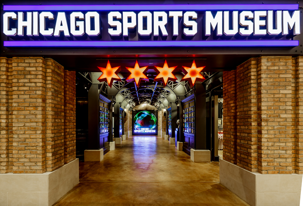 The entrance for the Chicago Sports Museum and adjacent Harry Caray's Seventh Inning Stretch Restaurant.