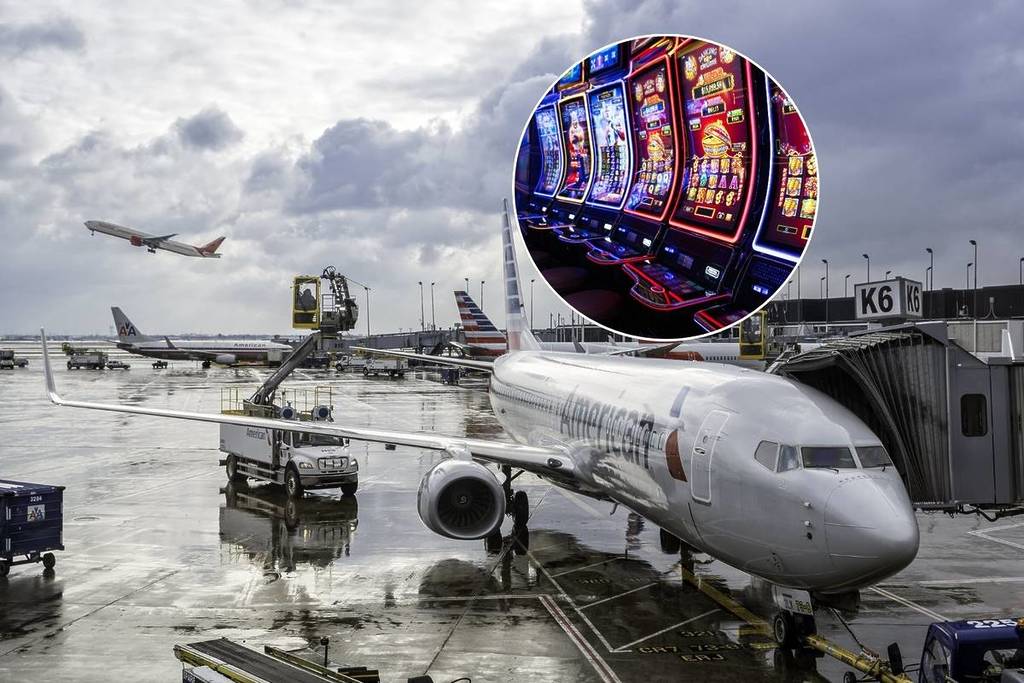 Image of O'Hare airport overlaid with picture of slot machines