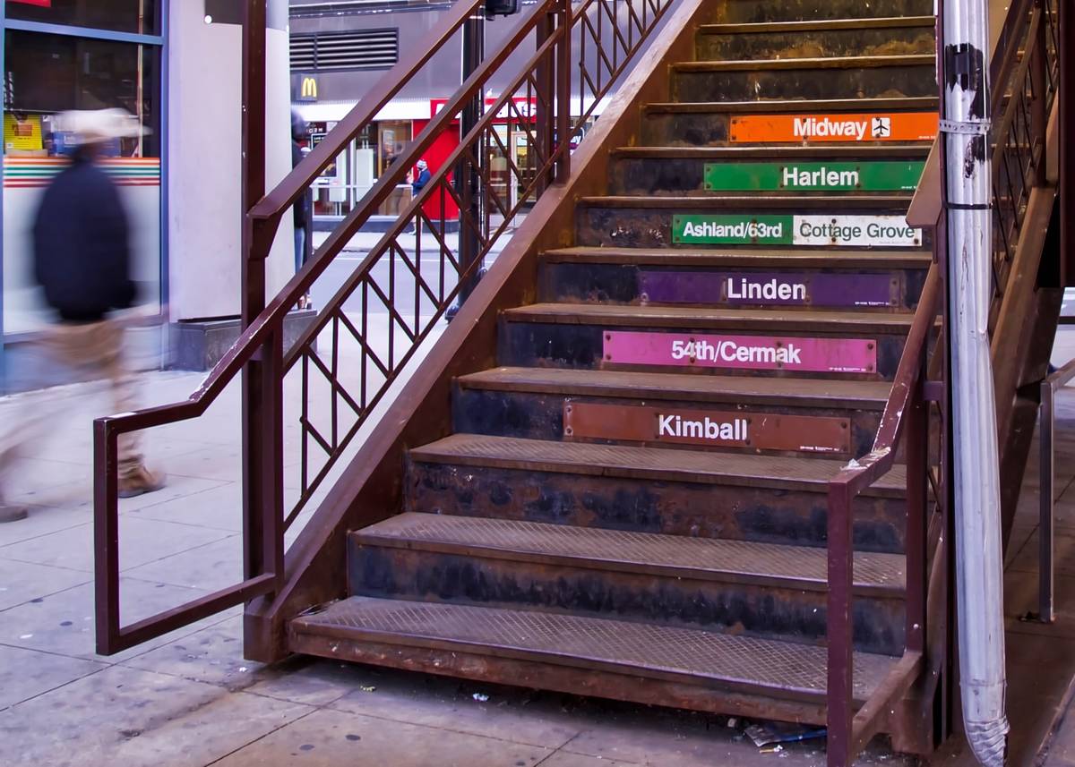 Steps leading to CTA station at Adams/Wabash