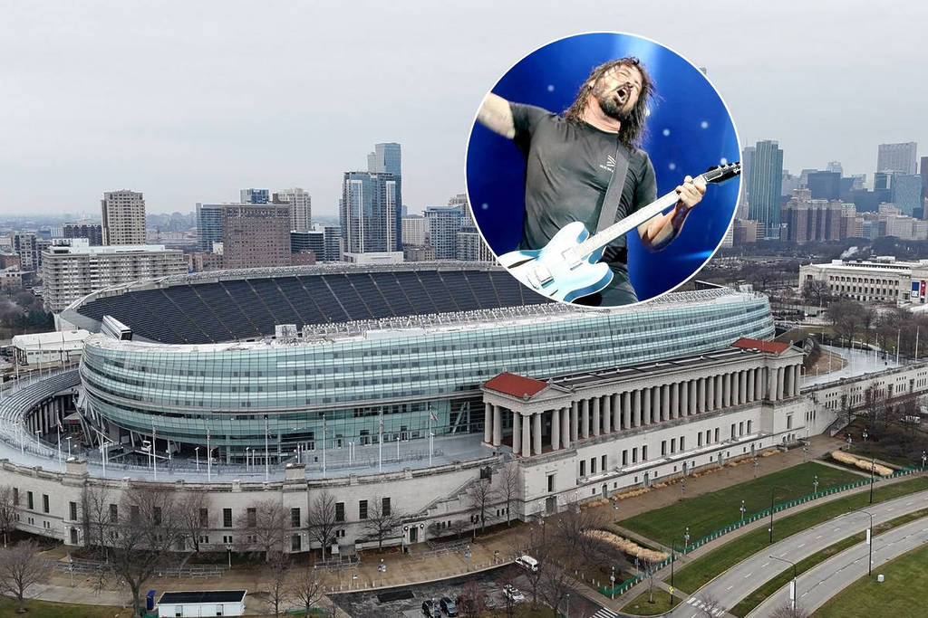 Dave Grohl, líder de Foo Fighters, se superpone a la imagen del Soldier Field