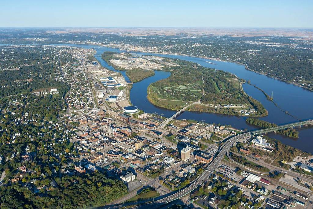 Aerial view of Moline IL and the Quad Cities