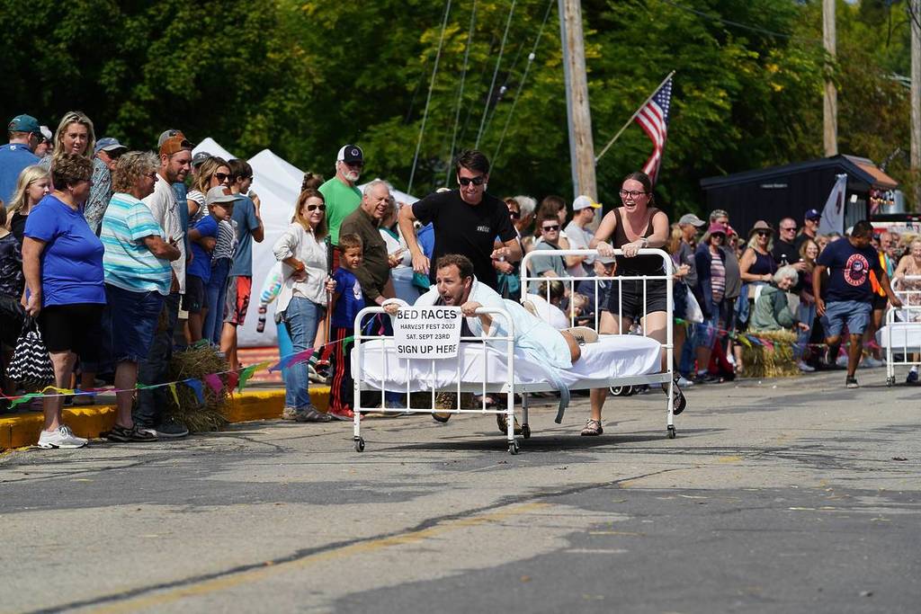 Green Lake, Wisconsin USA - September 23rd, 2023: Community members enjoyed a family event of bed racing on the streets of Green Lake.