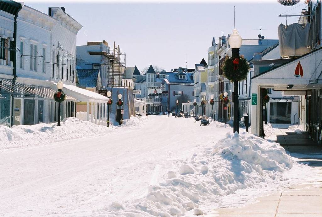 Downtown Mackinac Island during the winter