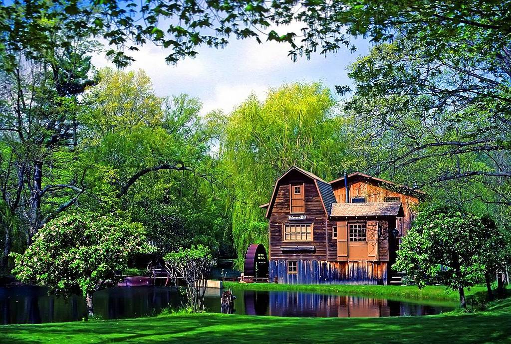 The Peterson Mill at Saugatuck, Michigan grist mill by the pond.