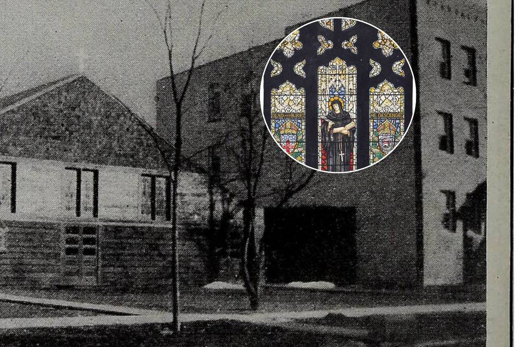 An original photo of St. Luke’s Episcopal Church with stained windows.