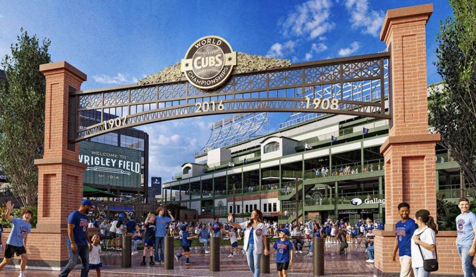 Los Cubs inauguran el monumento «Champions Gate», que conmemora al equipo de la Serie Mundial de 2016, en el Wrigley Field