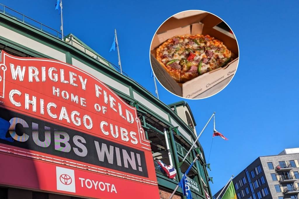 Images of Wrigley Field and the Home Run Inn X Vienna Beef Pizza