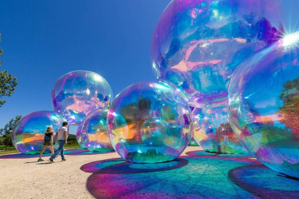 1 hour from Chicago—you can see this massive, iridescent bubble installation, which marks its first-ever appearance in a U.S. botanical garden