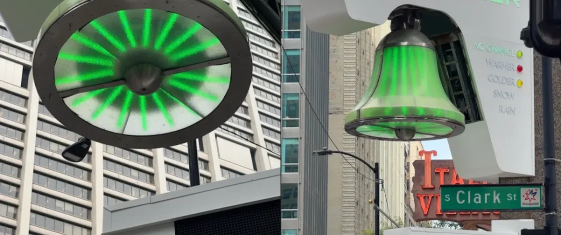 After years out of operation, Chicago’s historic 1950s Weather Bell is back at Monroe and Clark—here is what its red, blue, and green lights mean
