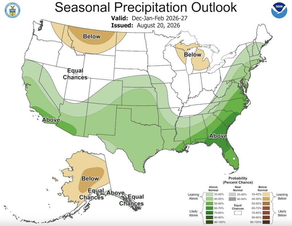 Previsión de precipitaciones de la NOAA para diciembre-febrero de 2026-27
