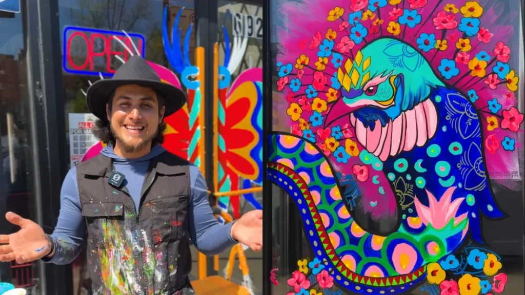 murales de neón en los escaparates a lo largo de la calle Clark, entre Devon y Touhy