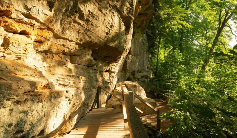 Described as a Midwest “Grand Canyon lookalike,” this Indiana State Park offers a scenic fall escape with 70-step ravine descents