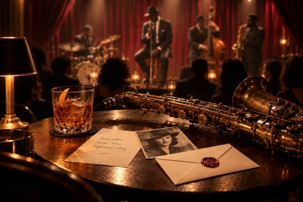 Dimmed lights, double bass, and a hidden killer: Inside the cinematic Jazz Detective Club where you have 75 minutes to crack the case over cocktails at The Den Theatre