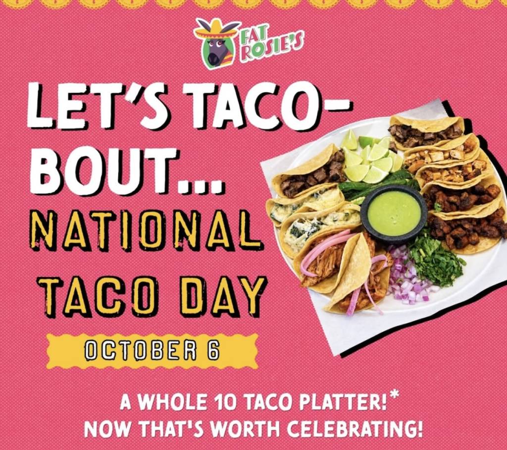 Cartel del Día Nacional del Taco de Fat Rosie's