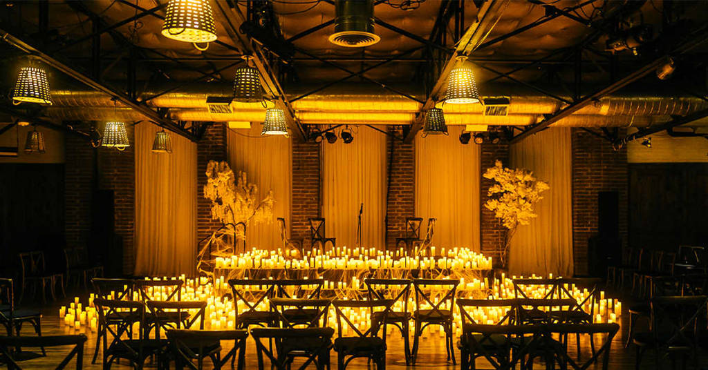 Edison's stage filled with thousands of candles ready for a Candlelight concert