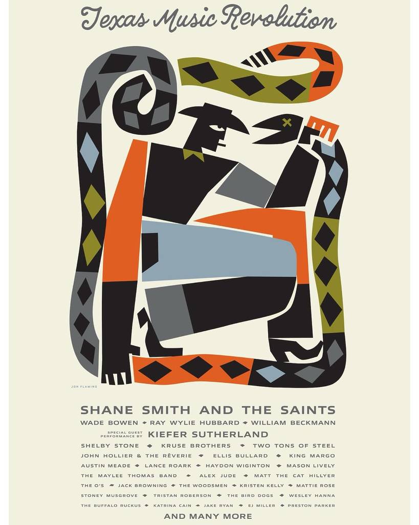 La imagen muestra el cartel del festival Texas Music Revolution en McKinney, Texas, en junio de 2026.