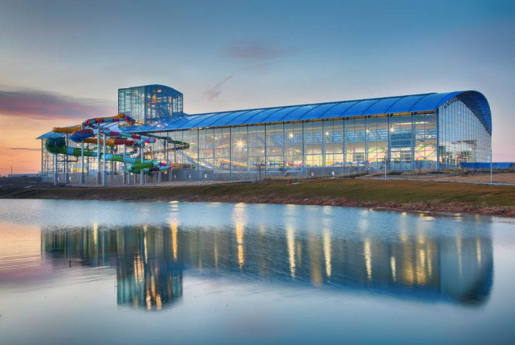 Image shows the exterior of Epic Waters Waterpark in Grand Prairie.