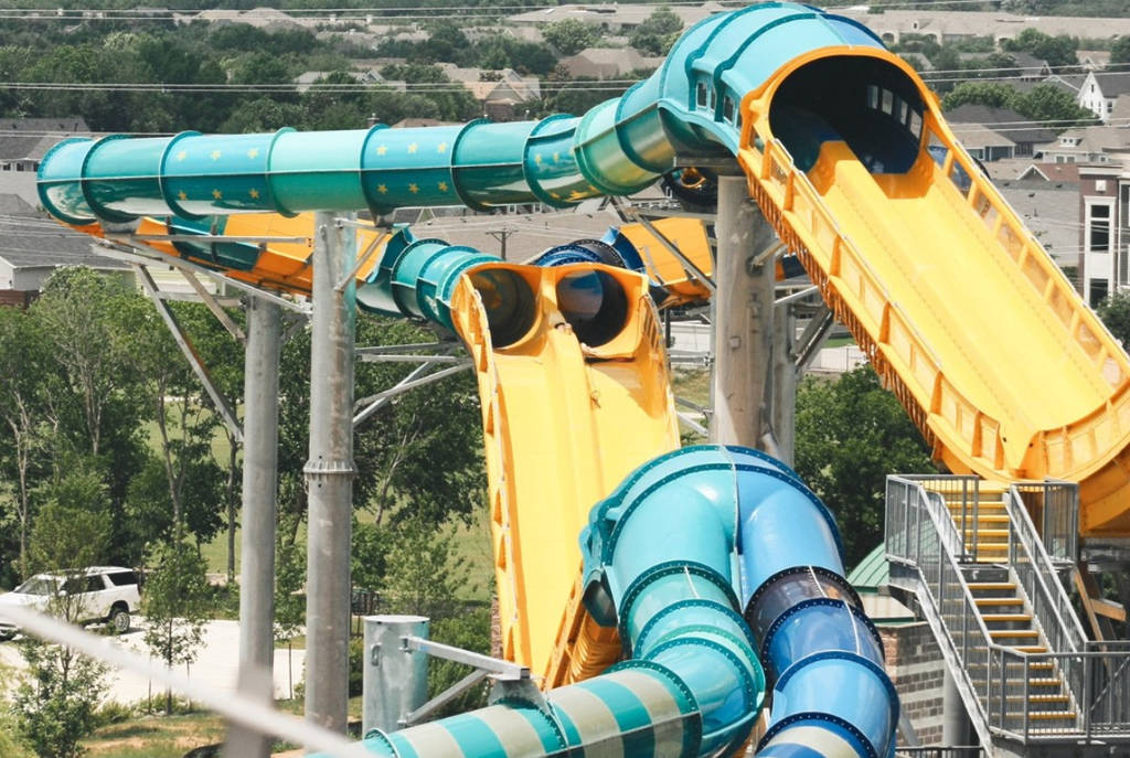Image shows slides at NRH20 Waterpark in North Richland Hills.