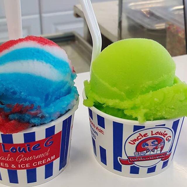 Image shows two different ice cream flavors from Uncle Louie G's.