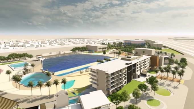 Rendering shows the resort and surf lagoon at the coming Cannon Beach in McKinney